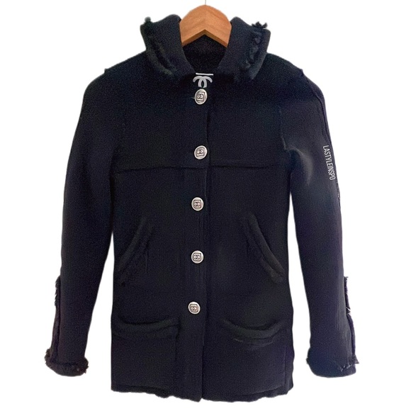 Chanel Tweed Jacket Black Silver logo buttons As Seen on First Lady Size XS - Picture 2 of 5